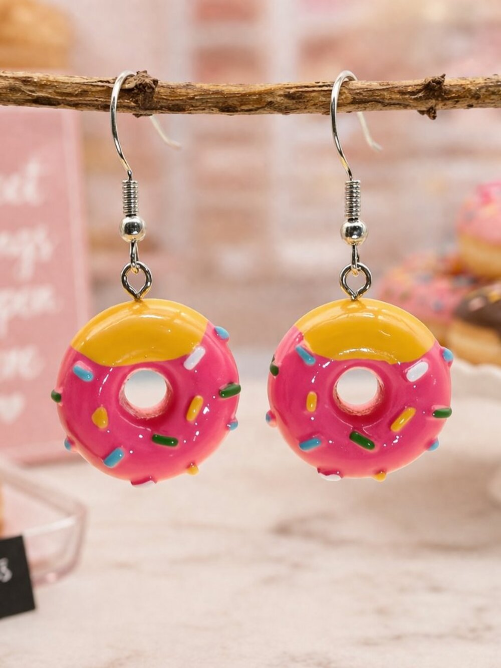 Pink Donut Earrings 🍩 Cute Sprinkle Dangle Kawaii Dessert Jewelry